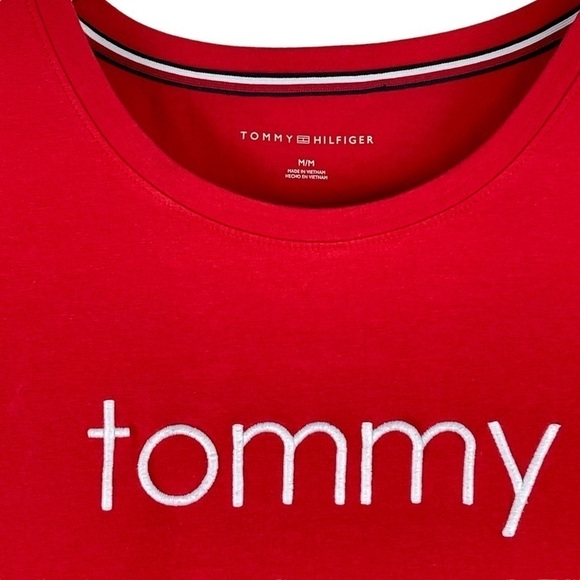TOMMY HILFIGER LOGO SIDE STRIPE RED COTTON BLEND SHORT SLEEVE TEE SHEATH DRESS - Picture 8 of 15